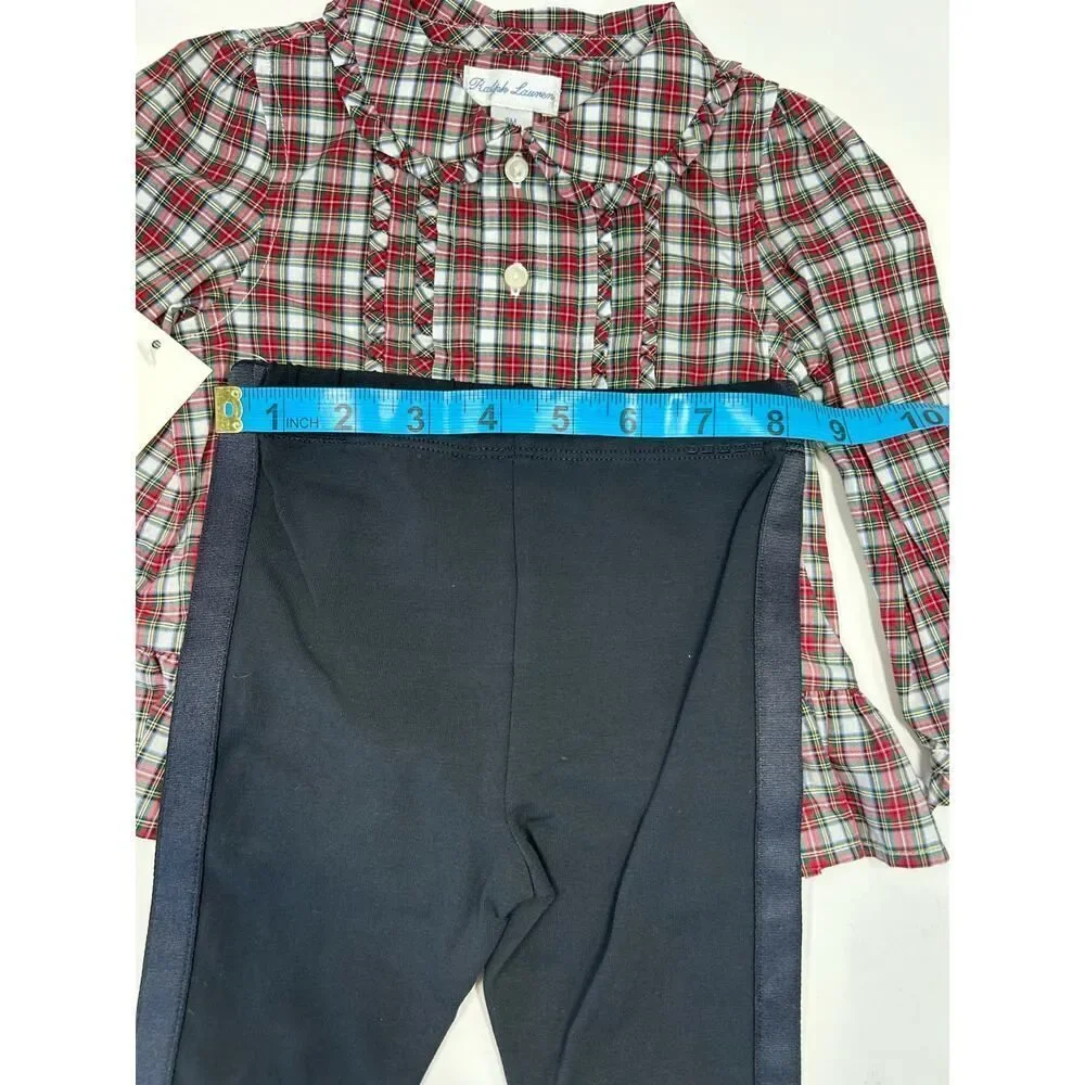 Polo Ralph Lauren Baby Girl 2 Piece Holiday Red and Green‎ Plaid Set Size 9M